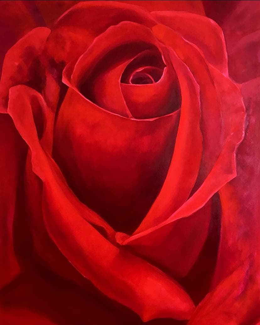 Red Cardinal, oil on canvas painting by Anna Bee